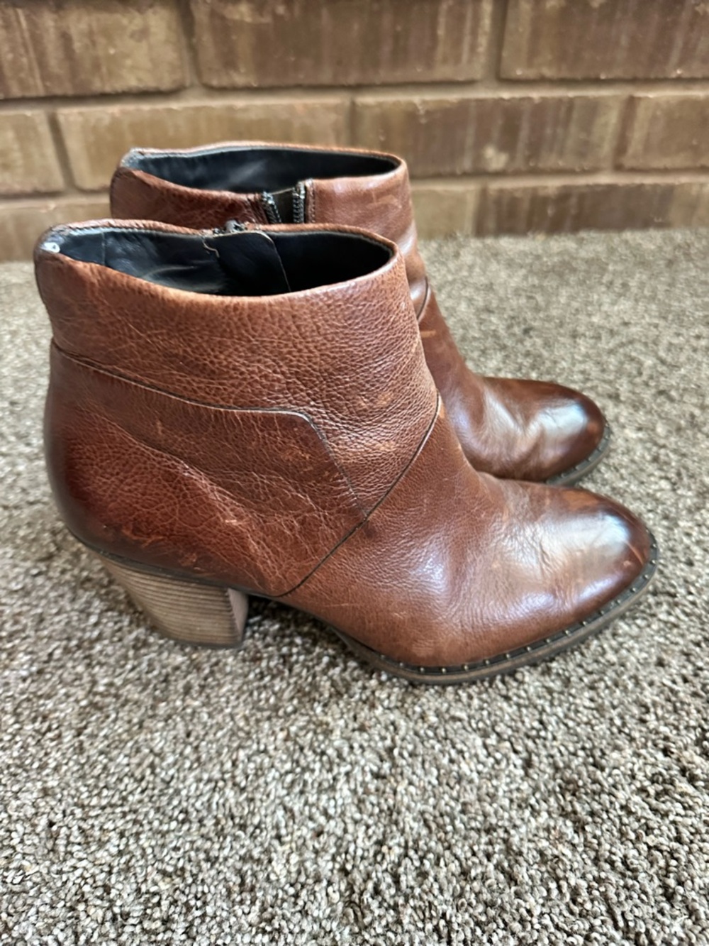 Paul Green Stella Brown Leather Block Heel Ankle Boots Booties Size UK 5.5 US 8